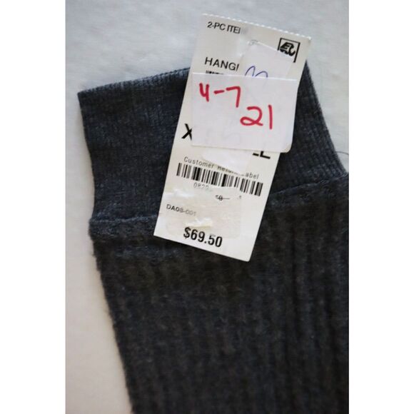 Alfani Women Sz XS Charcoal Gray 2-pc Thermal Waffle-Knit Henley Pajama Set - Picture 3 of 16